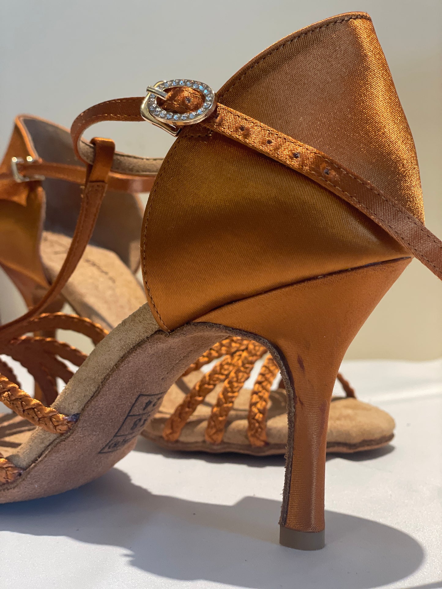 Style 101 - Intuition - T-bar Dark Tan Satin Twist Strap