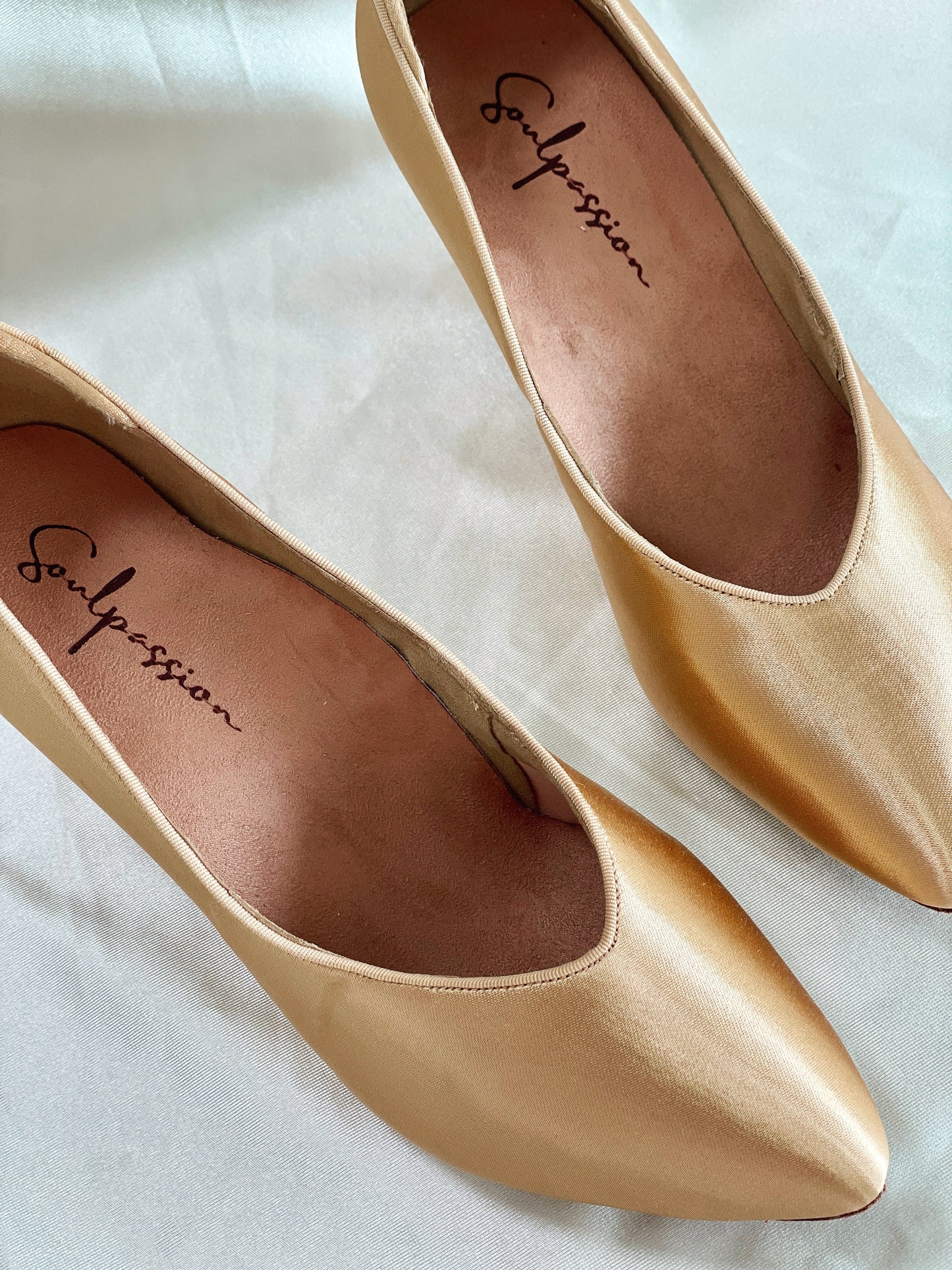 Style 202 - the Tango - Light Tan Satin - 4.5/5.5/6.5/7.5cm Flared Heels