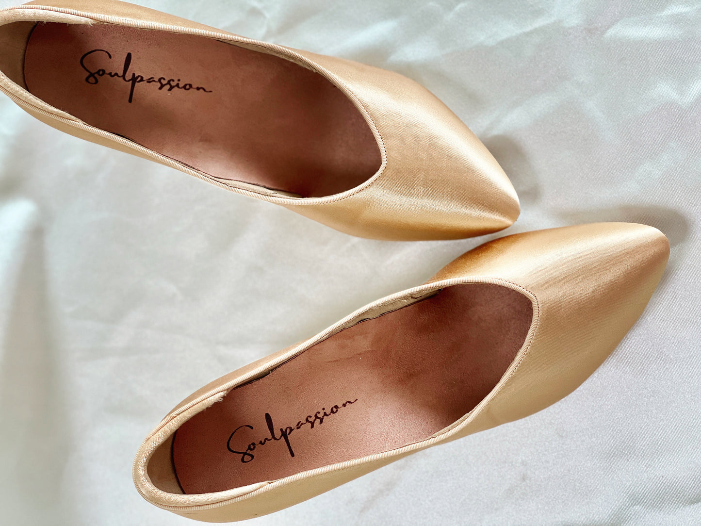 Style 202 - the Tango - Light Tan Satin - 4.5/5.5/6.5/7.5cm Flared Heels
