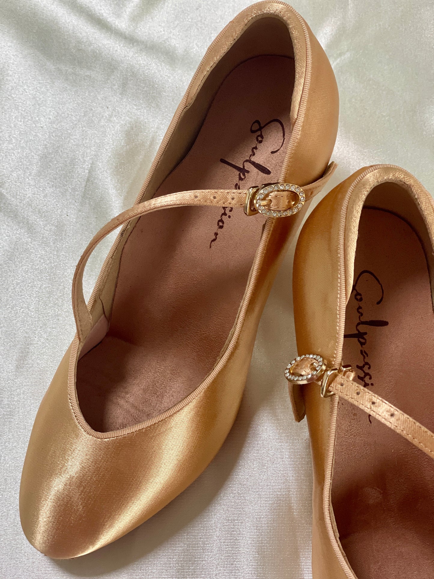 Style 204 - the Foxtrot - Light Tan Satin - 4.5/5.5/6.5/7.5cm Flared Heels