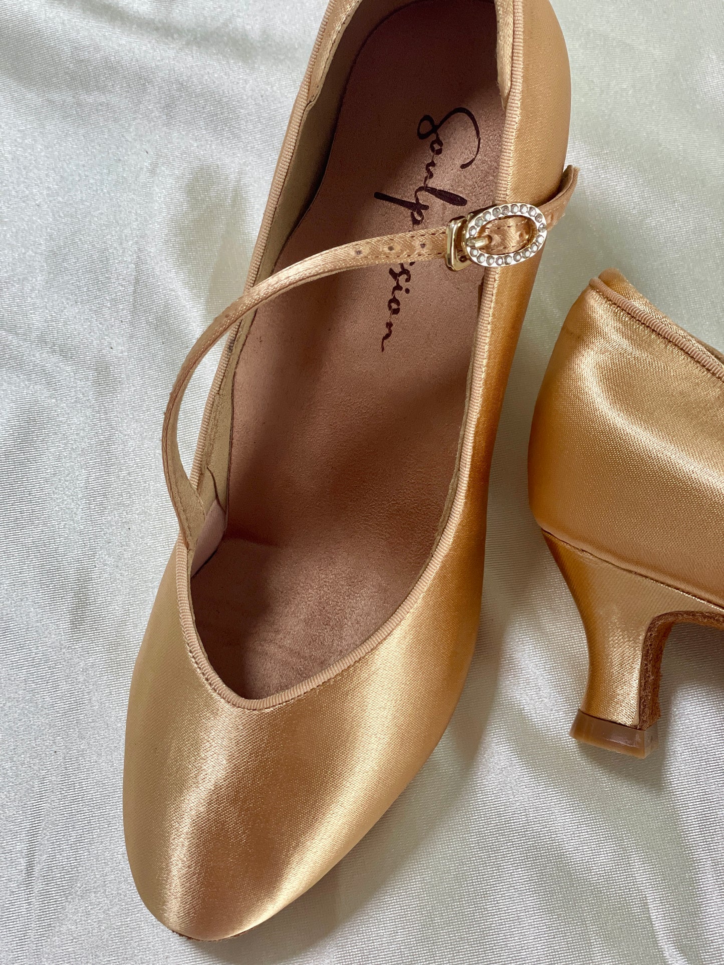 Style 204 - the Foxtrot - Light Tan Satin - 4.5/5.5/6.5/7.5cm Flared Heels