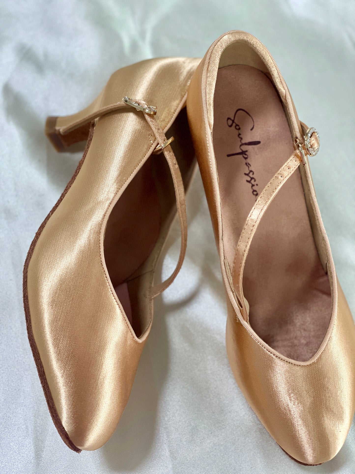 Style 204 - the Foxtrot - Light Tan Satin - 4.5/5.5/6.5/7.5cm Flared Heels