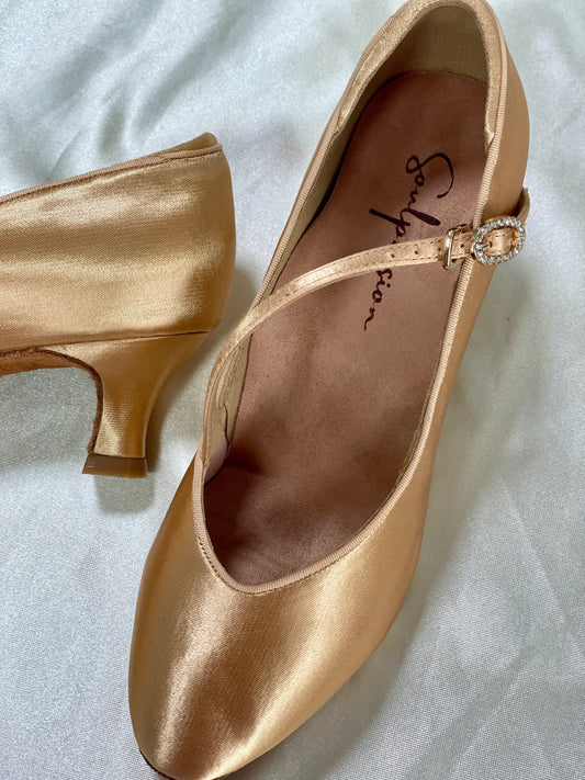 Style 204 - the Foxtrot - Light Tan Satin - 4.5/5.5/6.5/7.5cm Flared Heels