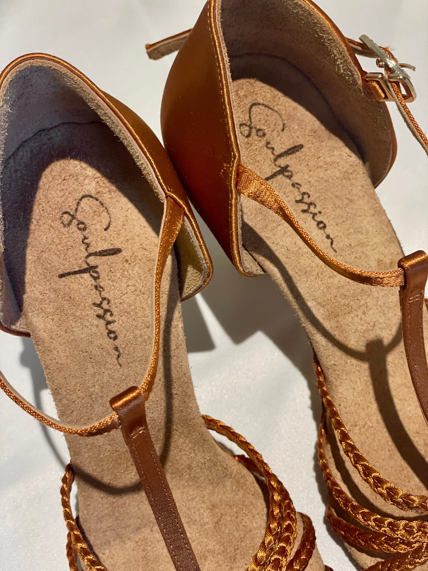 Style 101 - Intuition - T-bar Dark Tan Satin Twist Strap