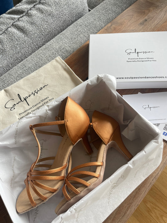 Style 102D - Must-Have T-bar 7.5cm Straight Heel Dark Tan Leather