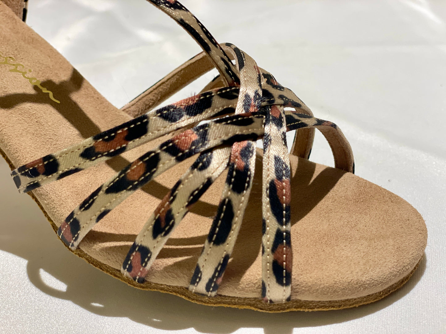 Style 109 - High-end Leopard Satin T-strap 7.5cm Flared Heel