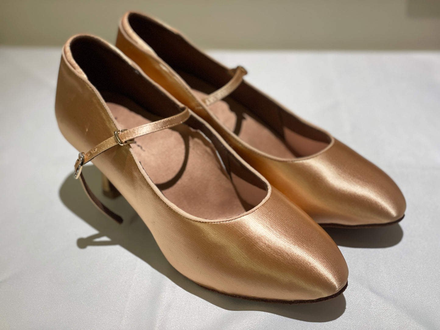 Style 203 - Elegency - Light Tan Satin - 4.5/5.5/7.5cm Flared Heels